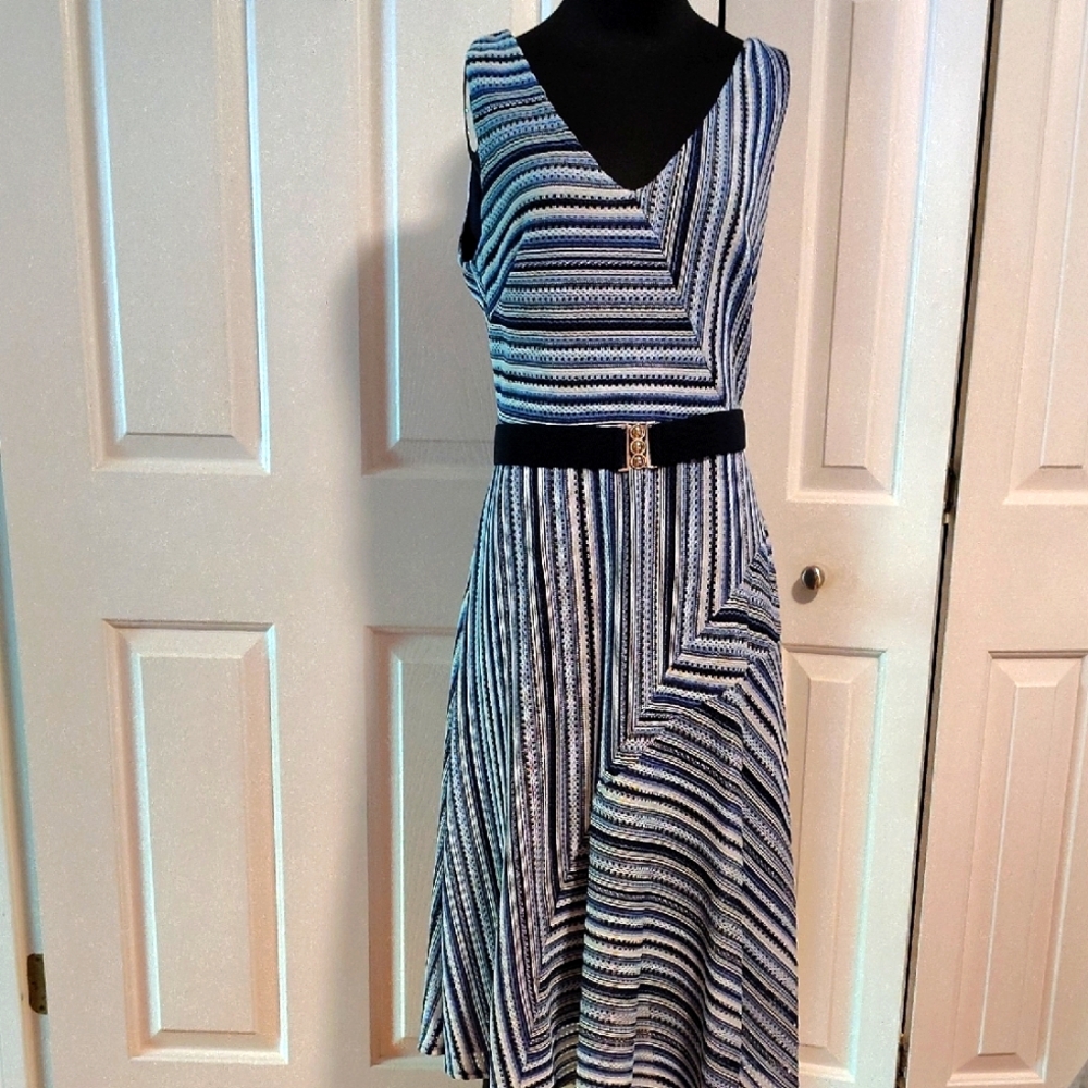 Blue Striped Crochet-style Dress